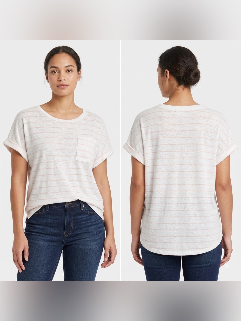 A New Day Striped Linen Blend Short Sleeve Tee Size Large